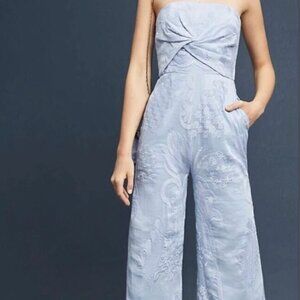 🔥 Luxe Aijek x Anthropologie Strapless Red Jumpsuit – Silk & Linen Blend | Size